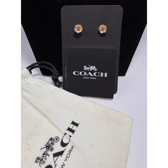 Coach Jewelry - Coach Tea Rose Stud Earrings Rose Gold Tone Crystal Floral Jewelry with Pouch